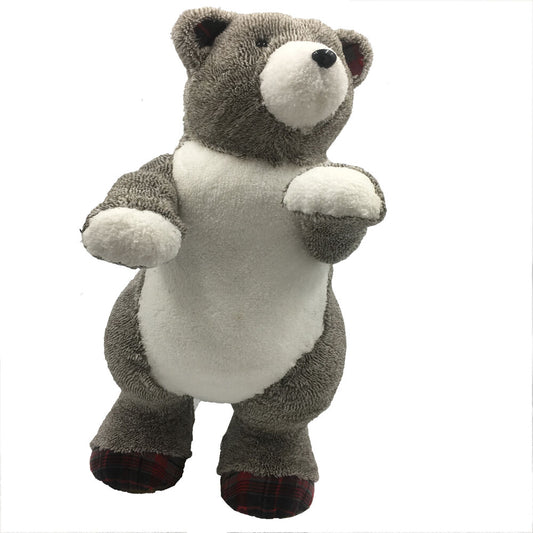 Fraser Hill Farm - 29-In. Grey Bear with Buffalo Plaid Details, Festive Indoor Christmas Decoration