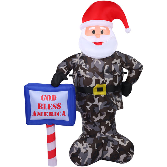 Fraser Hill Farm - 6-Ft. Tall Prelit Camo Santa Inflatable