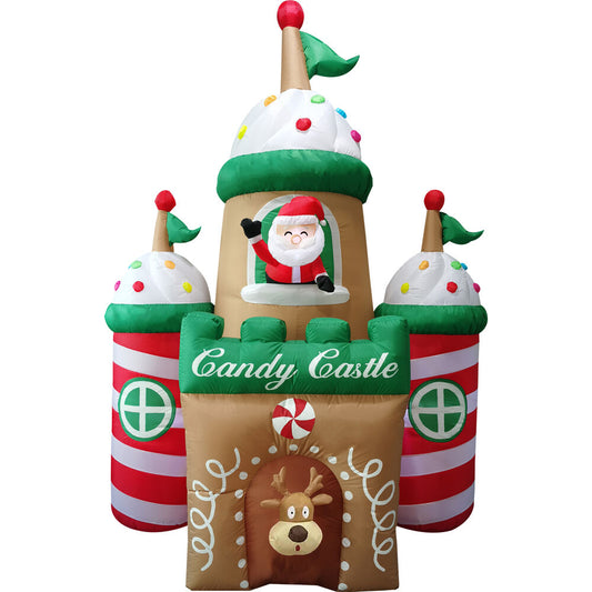 Fraser Hill Farm - 10-Ft. Tall Prelit Santa's Candy Castle Inflatable