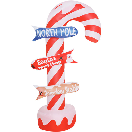 Fraser Hill Farm - 6-Ft. Pre-Lit Inflatable Candy Cane Direction Sign