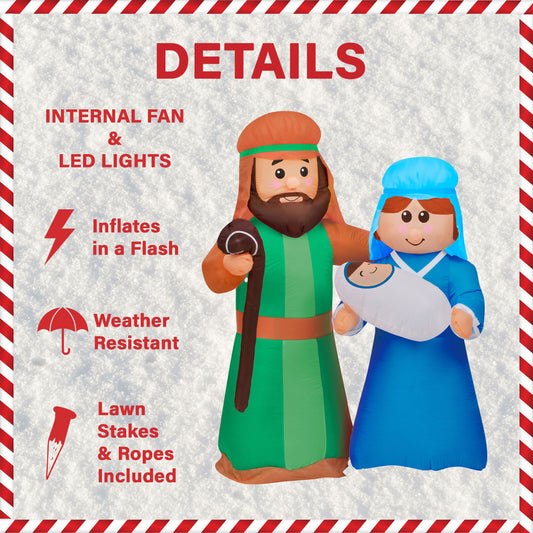 Fraser Hill Farm - 6-Ft. Pre-Lit Holy Family - Baby Jesus, Mary, and Joseph, Outdoor Blow-Up Christmas Inflatable with Lights and Storage Bag