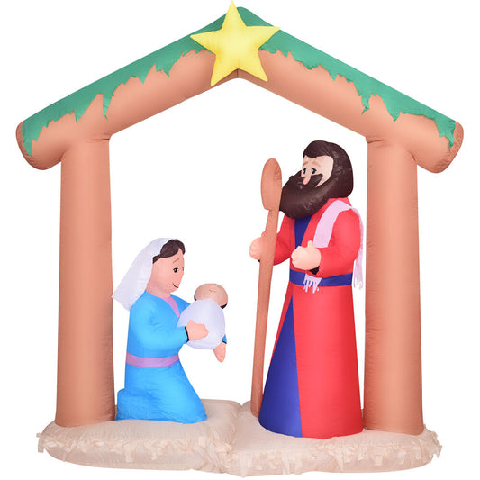 Fraser Hill Farm - 7-Ft. Wide Pre-Lit Nativity w/ Mary, Joseph, and Baby Jesus, Blow-Up Christmas Inflatable w/ Lights and Storage Bag