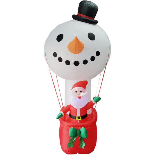 Fraser Hill Farm - 9-Ft. Multi-Color Pre-Lit Inflatable Santa in Snowman Hot Air Balloon