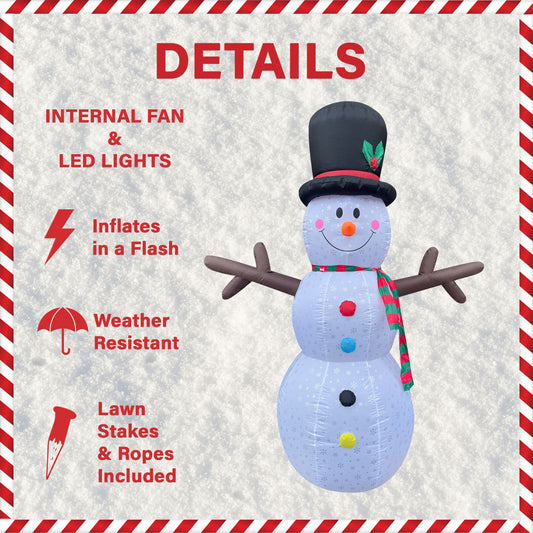 Fraser Hill Farm - 8-Ft. Tall Snowman with Snowflake Print, RGB Lights and Storage Bag, Outdoor Blow-Up Christmas Inflatable
