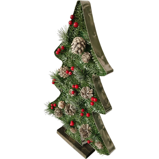 Fraser Hill Farm - 20-In. Tall Tree-Shaped Metal Frame with Pinecones and Berries, Festive Indoor Christmas Decoration