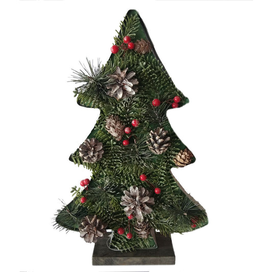 Fraser Hill Farm - 20-In. Tall Tree-Shaped Metal Frame with Pinecones and Berries, Festive Indoor Christmas Decoration