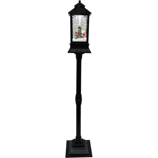 Fraser Hill Farm - Let It Snow Series 49-In. Musical Mini Street Lamp w/ Santa and Mrs. Claus Scene, Cascading Snow, and Christmas Carols, Black
