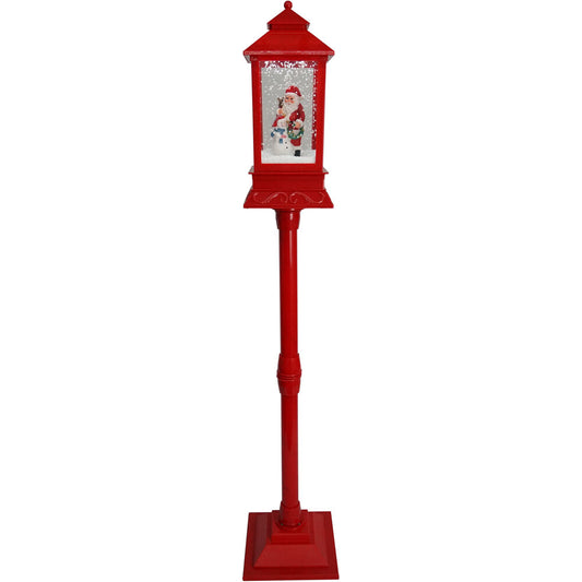 Fraser Hill Farm - Let It Snow Series 49-In. Musical Mini Street Lamp with Santa and Snowman Scene, Cascading Snow, and Christmas Carols, Red