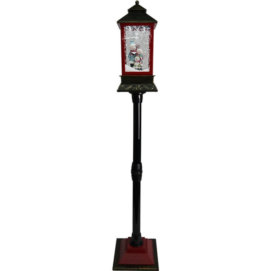 Fraser Hill Farm - Let It Snow Series 49-In. Musical Mini Street Lamp with Snow Family, Cascading Snow, and Christmas Carols, Black/Bronze/Red