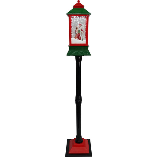 Fraser Hill Farm - Let It Snow Series 49-In. Musical Mini Street Lamp with Santa Scene, Cascading Snow, and Christmas Carols, Black/Red/Green