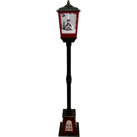 Fraser Hill Farm - Let It Snow 53-In. Musical Street Lamp w/ Lighted Base, Flying Santa, Cascading Snow, and Christmas Carols, Black/Bronze/Red