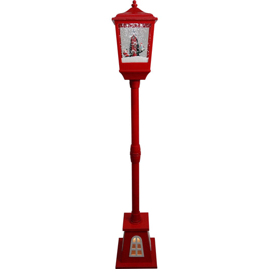 Fraser Hill Farm - Let It Snow Series 53-In. Musical Street Lamp with Lighted Base, Seesaw Santa, Cascading Snow, and Christmas Carols, Red