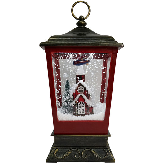 Fraser Hill Farm - Let It Snow Series 15.5-In. Musical Tabletop Lantern with Flying Santa Scene, Cascading Snow, and Christmas Carols, Bronze