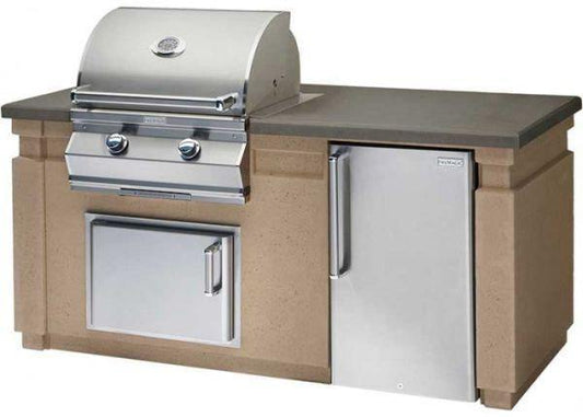 Fire Magic Kitchen Accessories 660 Pre-Fabricated GFRC Island (35" x 77") with Double Side Burner Cut-Out, French Barrel Oak Finish (Reclaimed Wood) Base with Polished Black Lava Counter (fits 2020 grill models)