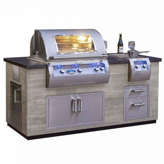 Fire Magic Kitchen Accessories 660 Pre-Fabricated GFRC Island (35" x 77") with Double Side Burner Cut-Out, Silver Pine Finish (Reclaimed Wood) Base with Polished Black Lava Counter (fits 2020 grill models)