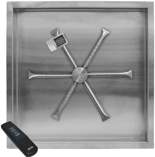 Firegear Stainless Steel Square Pan and Spur Burner Firegear - 20'' Pan with SS 16'' Burning Spur MT Ignition for NG (LP Kit Purchase FGLPK41)