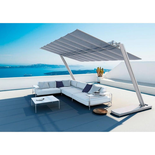 FIM - Flexy Zen 10 ft. deep and 14 ft. wide, Commercial Dual-Post Umbrella | Silver Powder-Coated Aluminum Structure