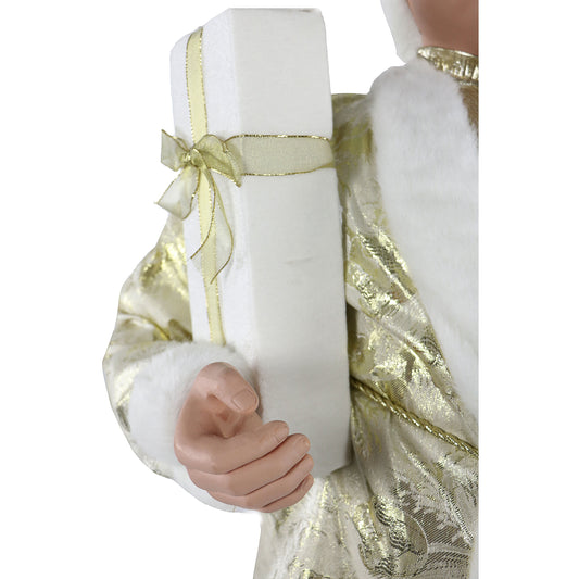 Fraser Hill Farm - Life-Size Indoor Christmas Decoration, 5-Ft. Standing Mrs. Claus Holding a Gift & Wearing a Gold Brocade Jacket w/ Fur Trim