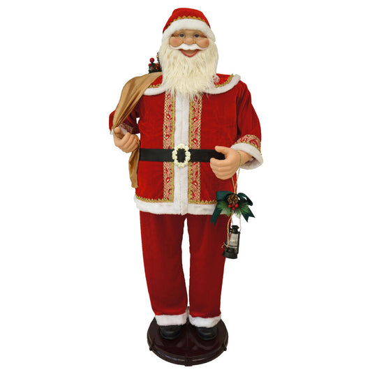Fraser Hill Farm - 58-In. Dancing Santa with Toy Sack and Faux Lantern, Life-Size Motion-Activated Christmas Animatronic