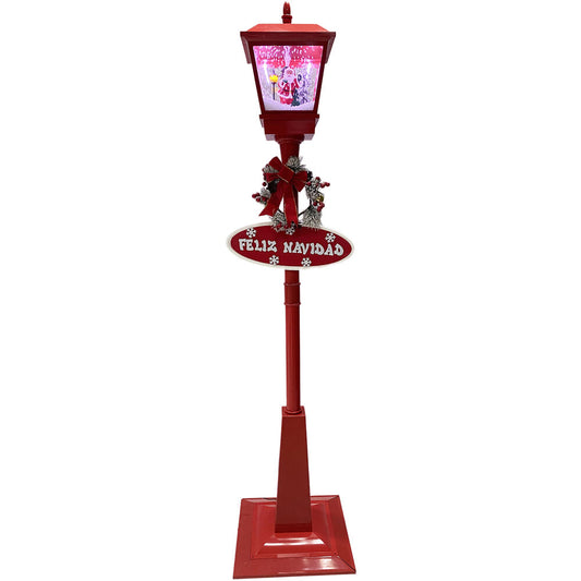 Fraser Hill Farm - Let It Snow Series 71-In. Musical Snowy Street Lamp in Red with Santa, Feliz Navidad Sign, and Let it Snow Sign