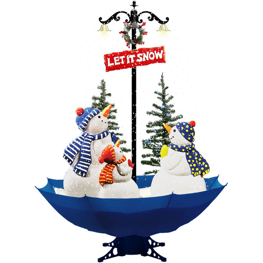 Fraser Hill Farm - Let It Snow Series 67-In. Musical Snow-Family Scene with Blue Umbrella Base, Snow Function, and Lights