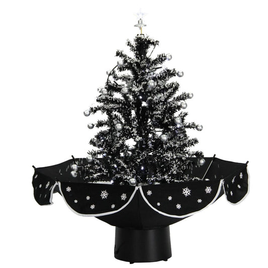 Fraser Hill Farm - Let It Snow Series 29-In. Black Snowy Tree with Black Umbrella Base, Snow Function, Music, Decorations, and Lights