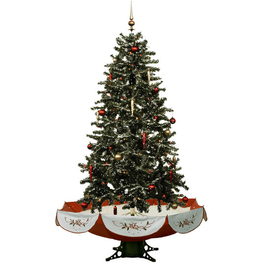 Fraser Hill Farm - Let It Snow Series 55-In. Musical Christmas Tree with Red Umbrella Base, Snow Function, Decorations, and Lights