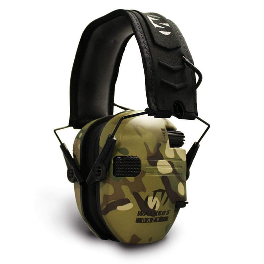 GSM Outdoors Public Safety/L.E. : Hearing Protection Walkers Razor Slim Electronic Muff Tan Mulitcam Camo