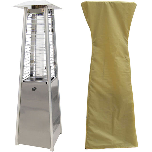 Hanover - Patio Heaters with Mini Pyramid Portable Table Top Patio Heater with Cover - Stainless Steel/Tan -HAN0201SS-CV