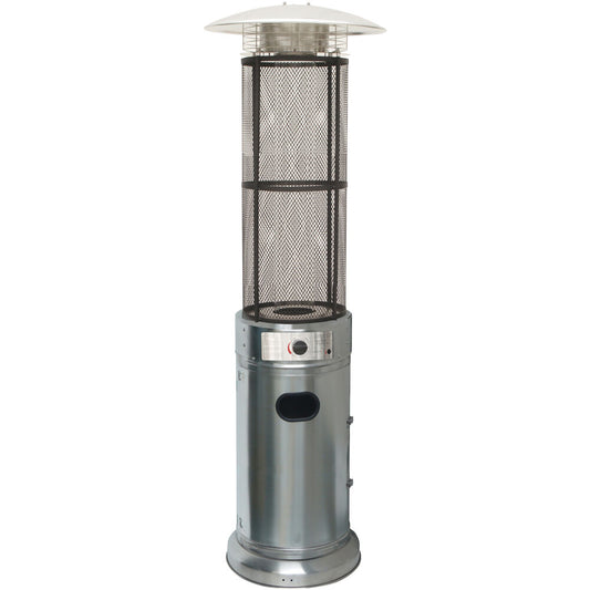 Hanover - Patio Heaters With Cylinder flame glass patio heater, 6' tall, propane, 34,000 BTU - Stainless steel - HAN030SSCLL