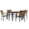 Hanover Accessories Asher5pc Dining Set: 4 Faux Wood Aluminum Chairs and 43" Slat Table - Brown/Grey
