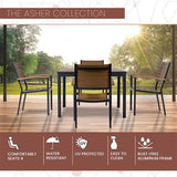 Hanover Accessories Asher5pc Dining Set: 4 Faux Wood Aluminum Chairs and 43" Slat Table - Brown/Grey