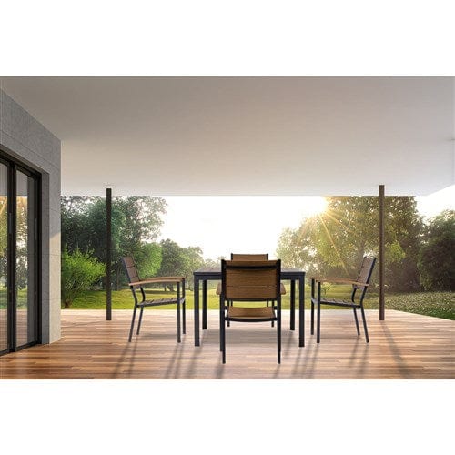 Hanover Accessories Asher5pc Dining Set: 4 Faux Wood Aluminum Chairs and 43" Slat Table - Brown/Grey