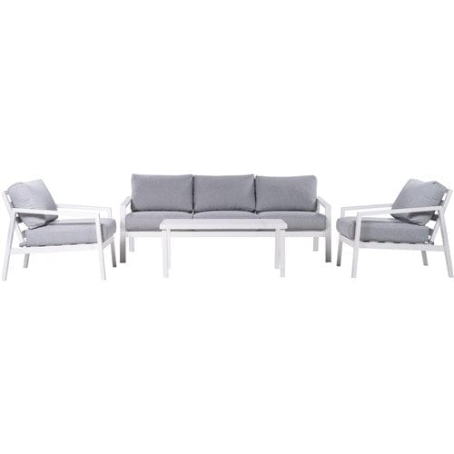 Hanover Accessories Greyson4pc Seating Set: 2 Cushioned Side Chairs, Sofa, Slat Coffee Table - Grey/White