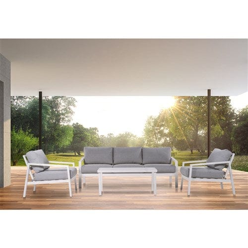 Hanover Accessories Greyson4pc Seating Set: 2 Cushioned Side Chairs, Sofa, Slat Coffee Table - Grey/White