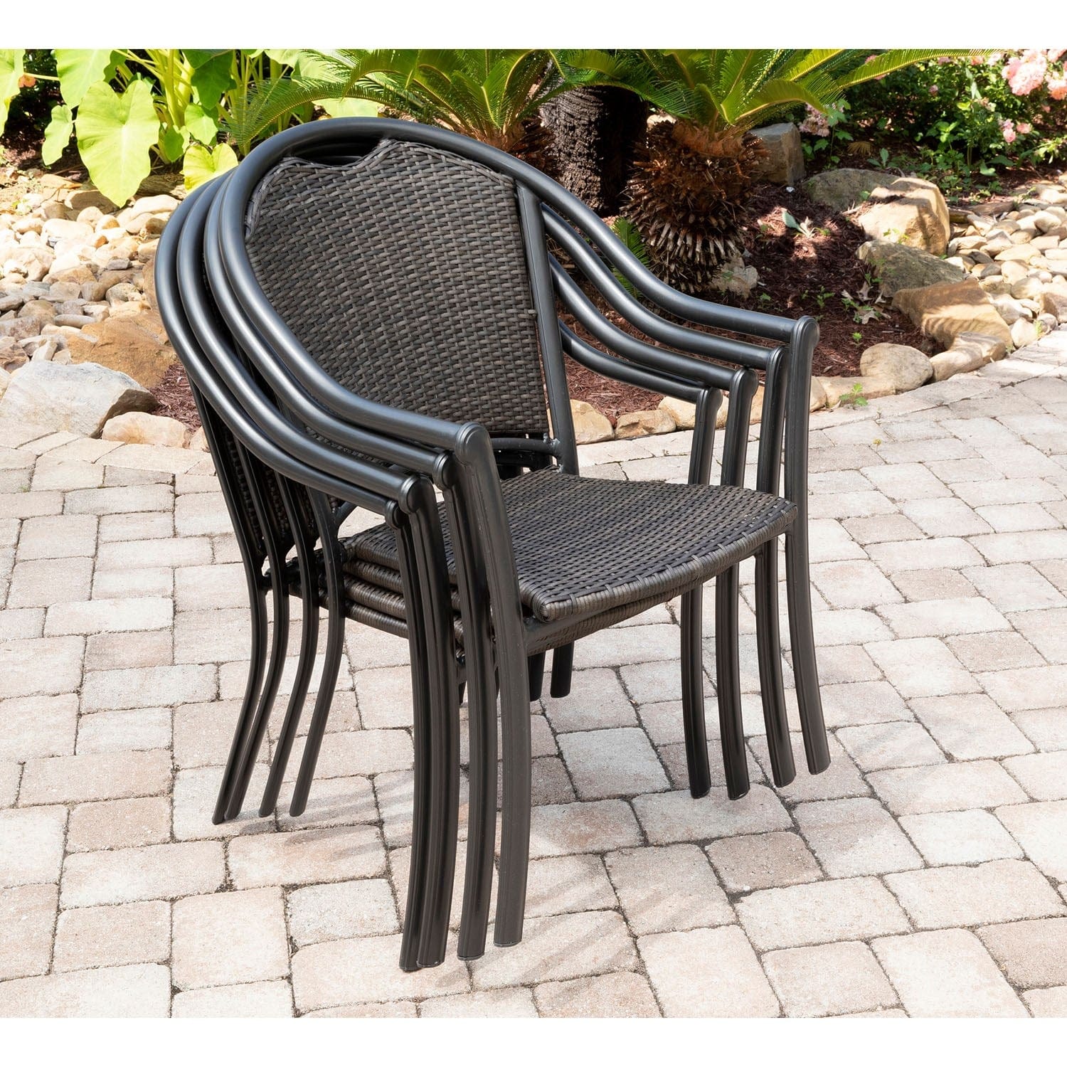 Hanover Bistro Set Hanover - Bambray 3 Piece Dining Set | 2 Woven Dining Chairs | 1 30" Sq Glass Table | Brown | BAMDN3PCG