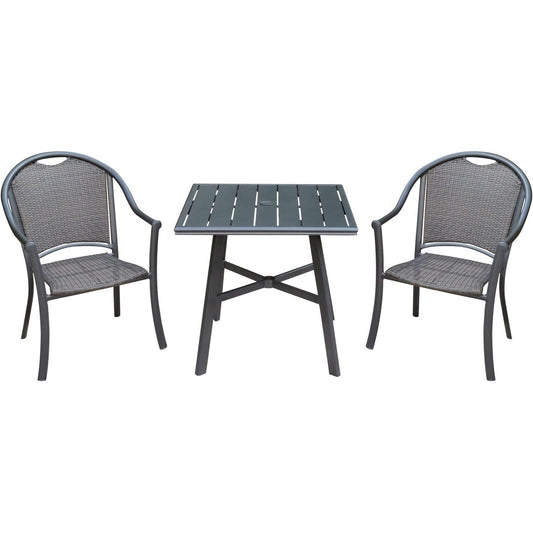 Hanover Bistro Set Hanover - Bambray 3 Piece Dining Set | 2 Woven Dining Chairs | 1 30" Sq Slat Table | Brown | BAMDN3PCS