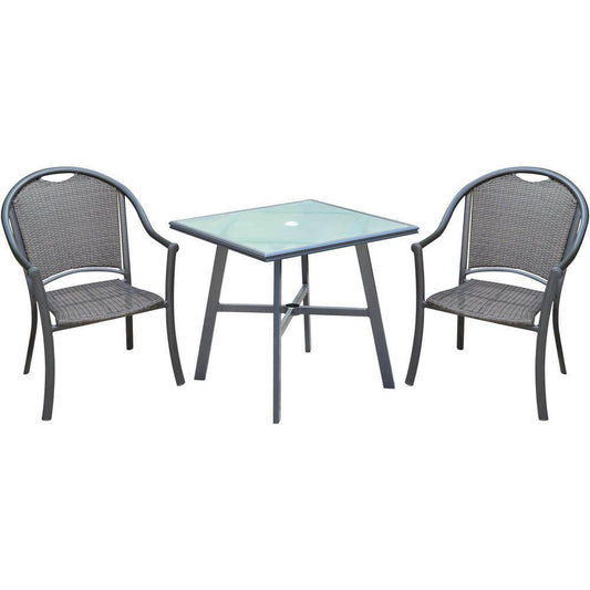 Hanover Bistro Set Hanover - Bambray 3pc Dining Set: 2 Woven Dining Chairs and 1 30" Sq Glass Tbl BAMDN3PCG