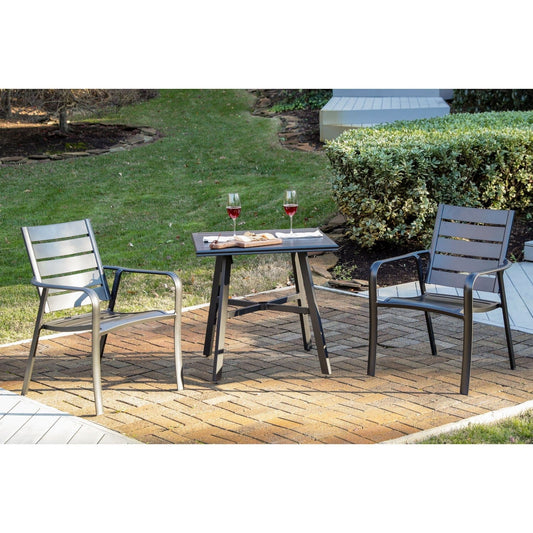 Hanover Bistro Set Hanover - Cortino 3 Piece Dining Set | 2 Aluminum Slat Dining Chairs and 1-30" Square Slat Table | CORTDN3PCS