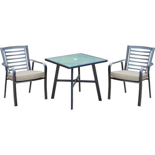 Hanover Bistro Set Hanover - Pemberton 3pc: 2 Alum Dining Chairs w/ Cushion and 1 30" Sq Glass Tbl