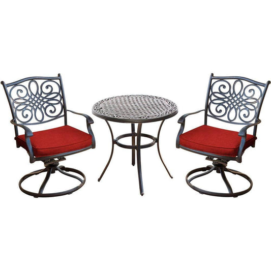 Hanover Bistro Set Hanover Traditions 3-Piece Bistro Set in Red with a 32 in. Cast-Top Table