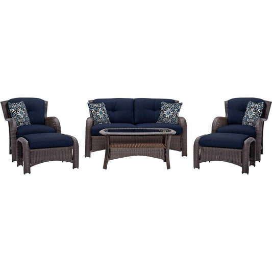 Hanover Conversation Set Hanover - Strathmere 6-Piece Lounge Set in Navy Blue