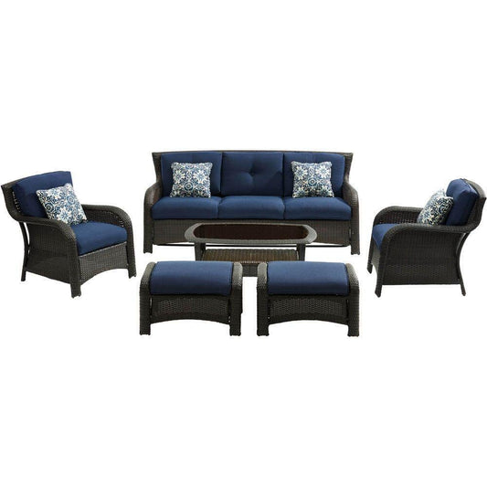 Hanover Conversation Set Hanover - Strathmere 6-Piece Lounge Set in Navy Blue