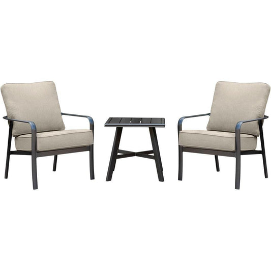 Hanover Deep Seating Cortino 3-Piece Commercial-Grade Patio Seating Set with 2 Cushioned Club Chairs and a 22-In. Aluminum Slat-Top Side Table