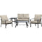 Hanover Deep Seating Cortino 5-Piece Commercial-Grade Patio Seating Set with 2 Cushioned Club Chairs, Loveseat, and Slat-Top Coffee and Side Table, CORT5PCL-ASH