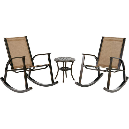 Hanover Deep Seating Hanover - Monaco3pc Rocker Set: 2 Sling Porch Rockers and Round End Table