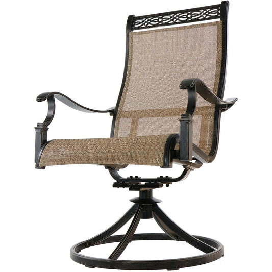 Hanover Fire Pit Chat Set Hanover Monaco 5-Piece Fire Pit Chat Set with 4 Sling Swivel Rockers and a 40,000 BTU Gas Fire Pit Coffee Table