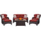 Hanover Fire Pit Chat Set Hanover - Strathmere 6-Piece Lounge Set In Crimson Red with Fire Pit Table