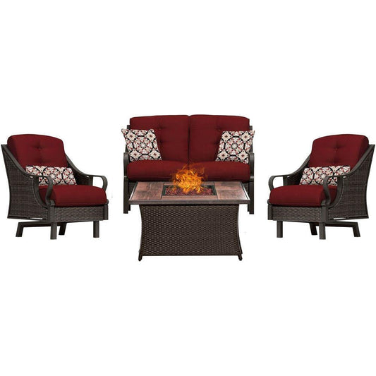 Hanover Fire Pit Chat Set Hanover - Ventura 4-Piece Fire Pit Chat Set in Crimson Red