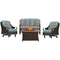 Hanover Fire Pit Chat Set Hanover - Ventura 4-Piece Fire Pit Chat Set | with Wood Grain Tile Top |Brown/Blue | VEN4PCFP-BLU-WG